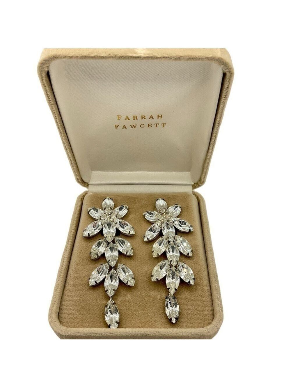Farrah Fawcett Collection Austrian Crystal Clip On Earrings Vintage